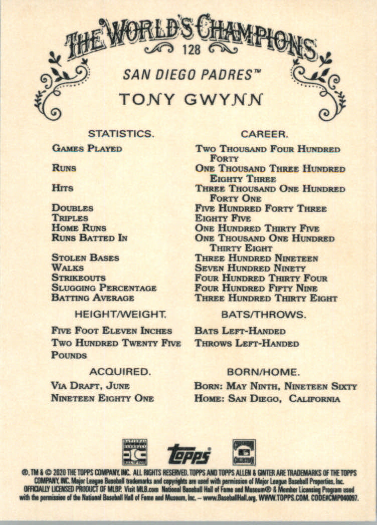 2020 Allen and Ginter (Topps) Baseball "Main Set" Base Cards #1 to #250 - Picture 231 of 467