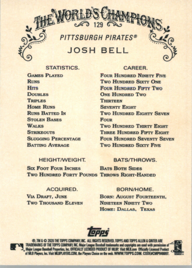 2020 Allen and Ginter (Topps) Baseball "Main Set" Base Cards #1 to #250 - Picture 233 of 467