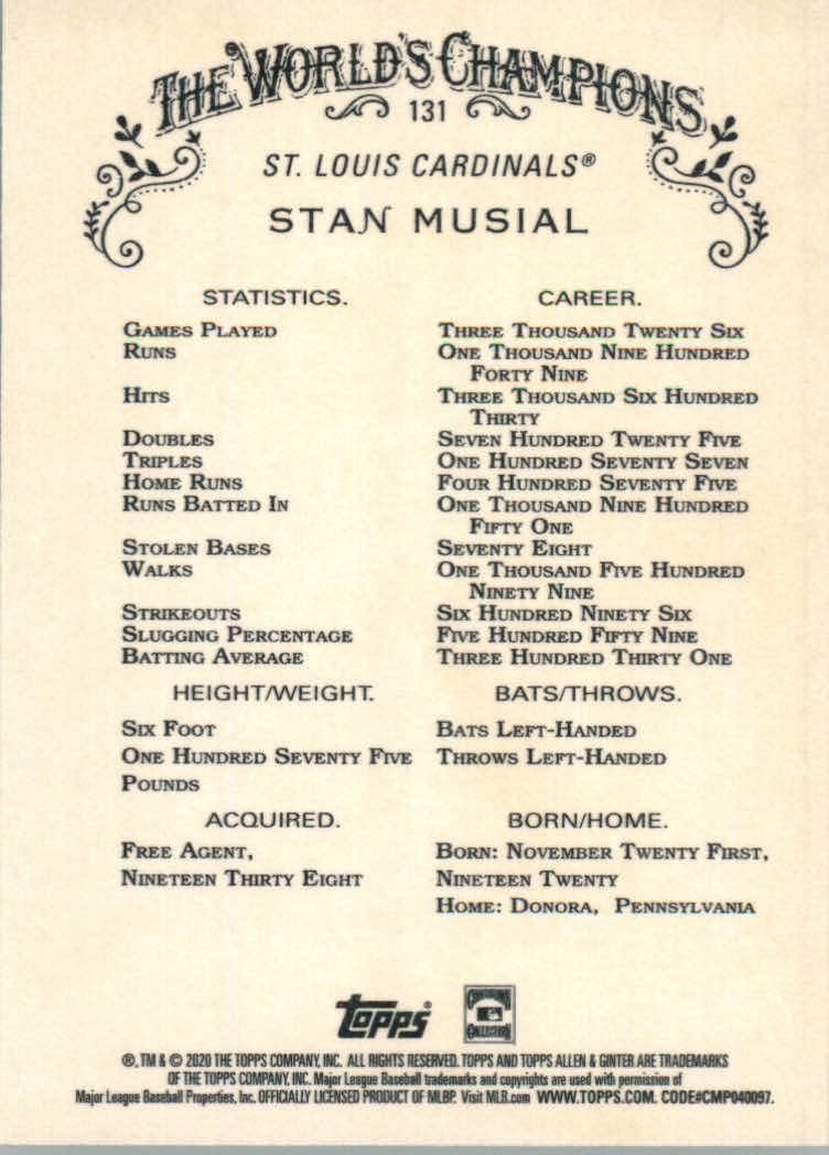 2020 Allen and Ginter (Topps) Baseball "Main Set" Base Cards #1 to #250 - Picture 237 of 467