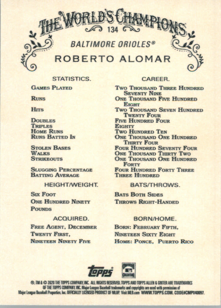 2020 Allen and Ginter (Topps) Baseball "Main Set" Base Cards #1 to #250 - Picture 241 of 467