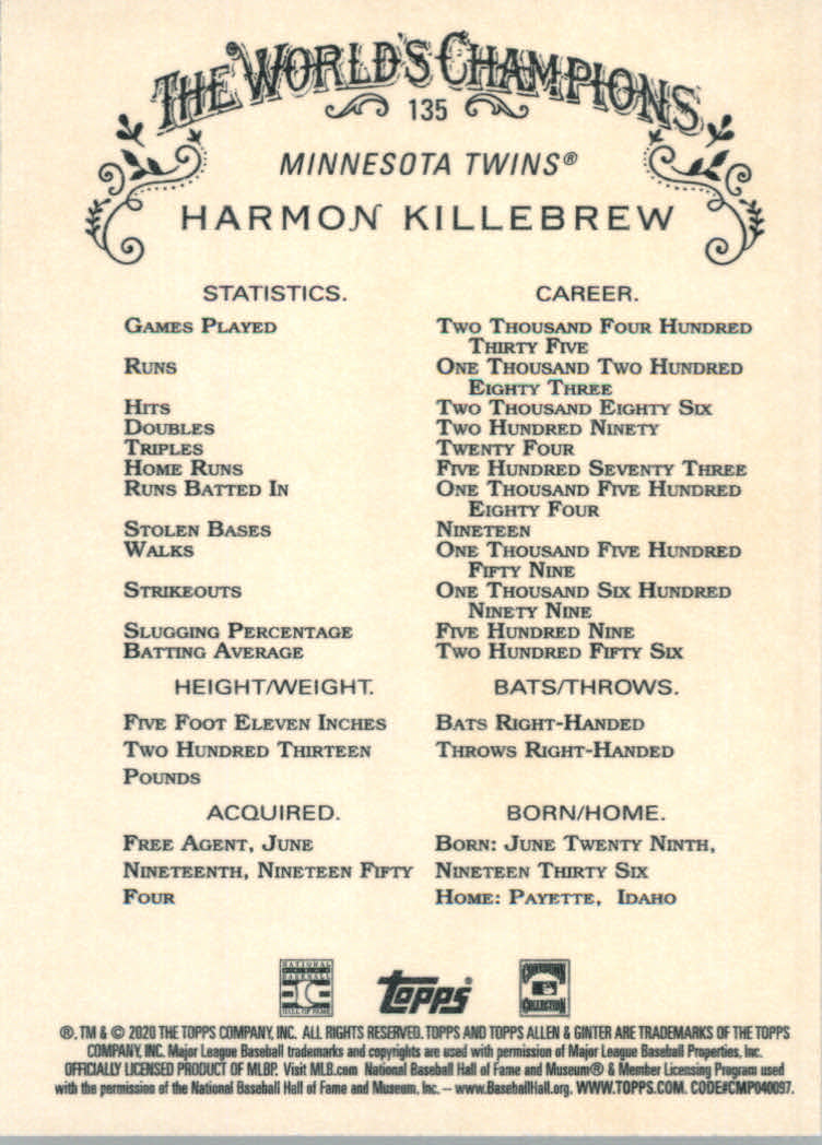 2020 Allen and Ginter (Topps) Baseball "Main Set" Base Cards #1 to #250 - Picture 243 of 467