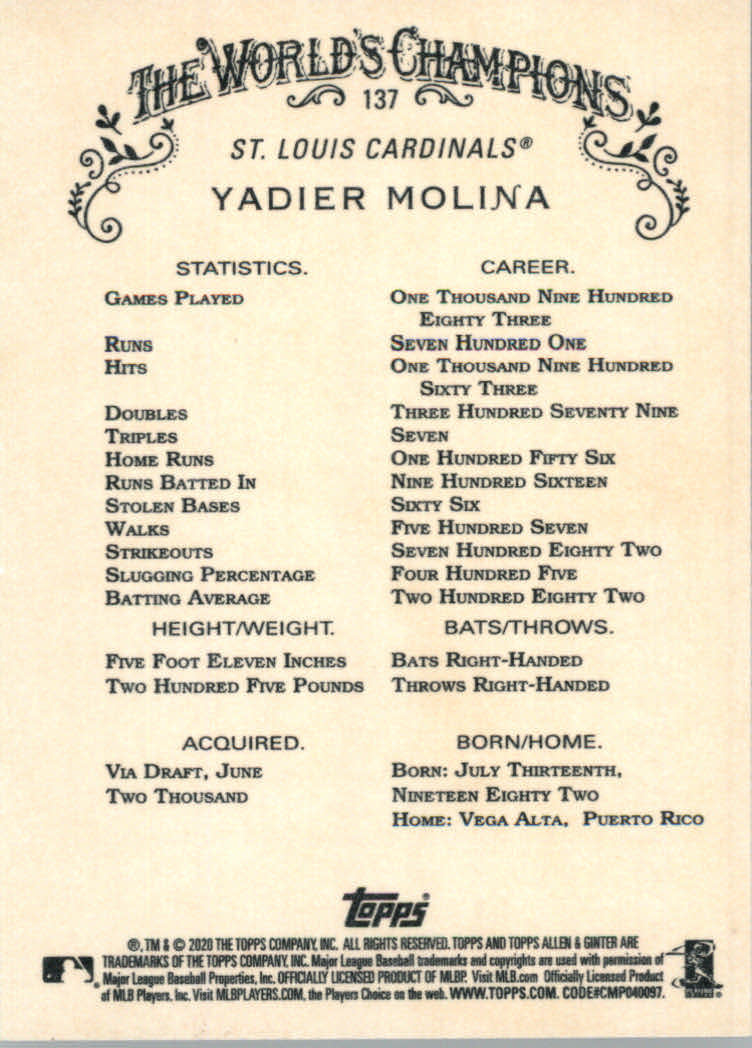 2020 Allen and Ginter (Topps) Baseball "Main Set" Base Cards #1 to #250 - Picture 247 of 467