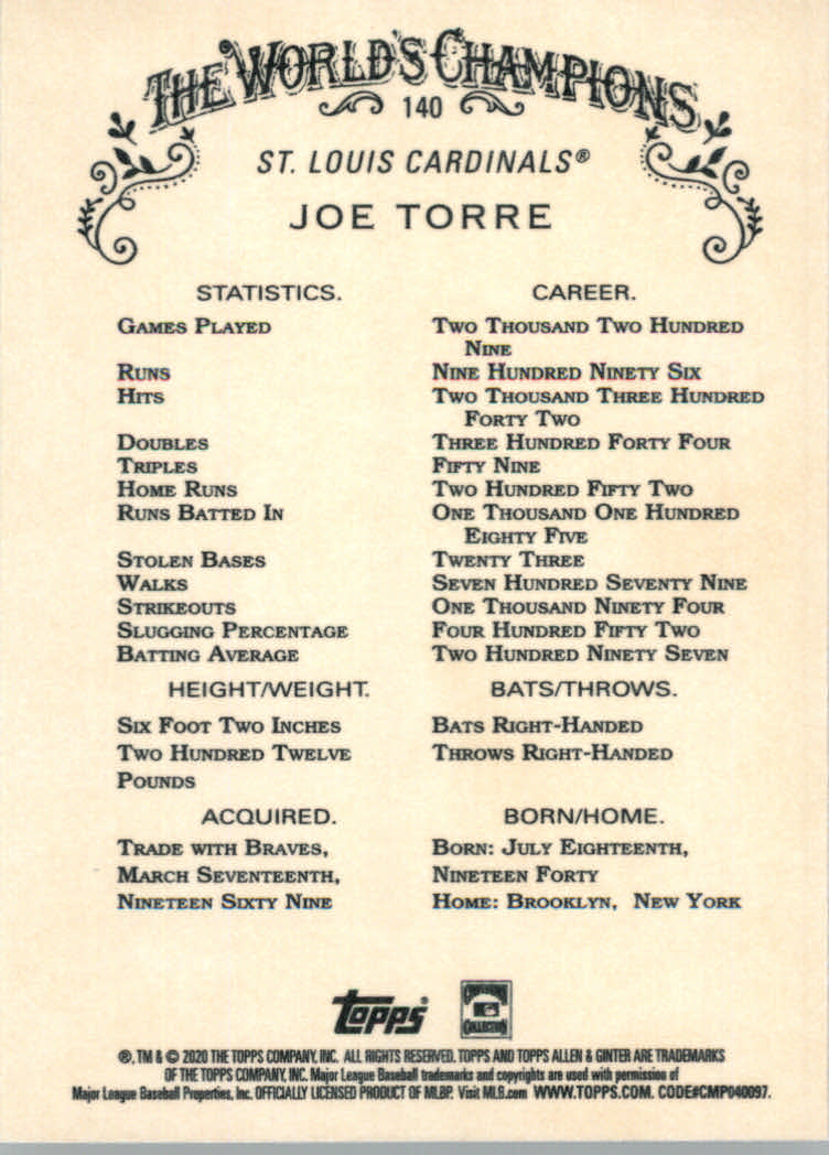 2020 Allen and Ginter (Topps) Baseball "Main Set" Base Cards #1 to #250 - Picture 251 of 467