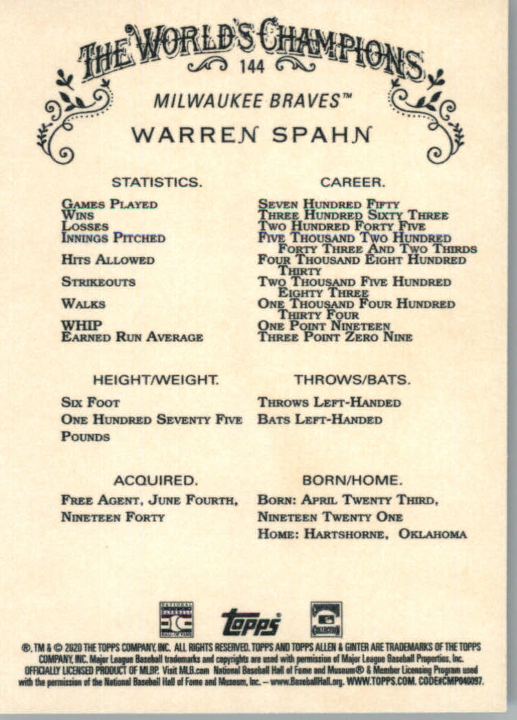 2020 Allen and Ginter (Topps) Baseball "Main Set" Base Cards #1 to #250 - Picture 257 of 467