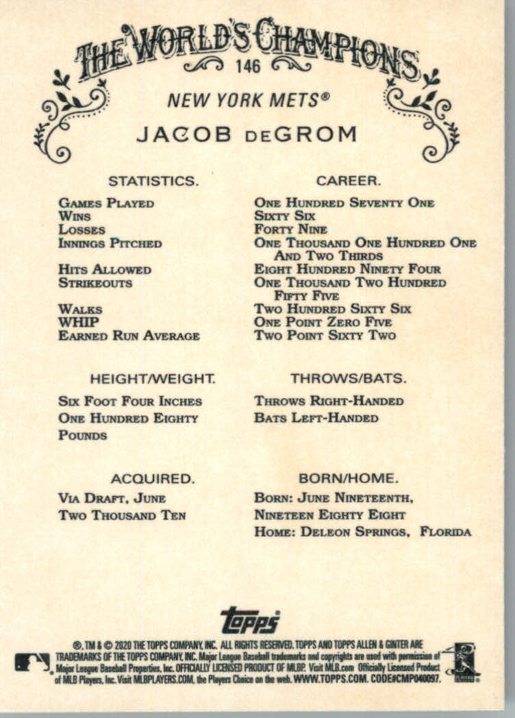 2020 Allen and Ginter (Topps) Baseball "Main Set" Base Cards #1 to #250 - Picture 261 of 467