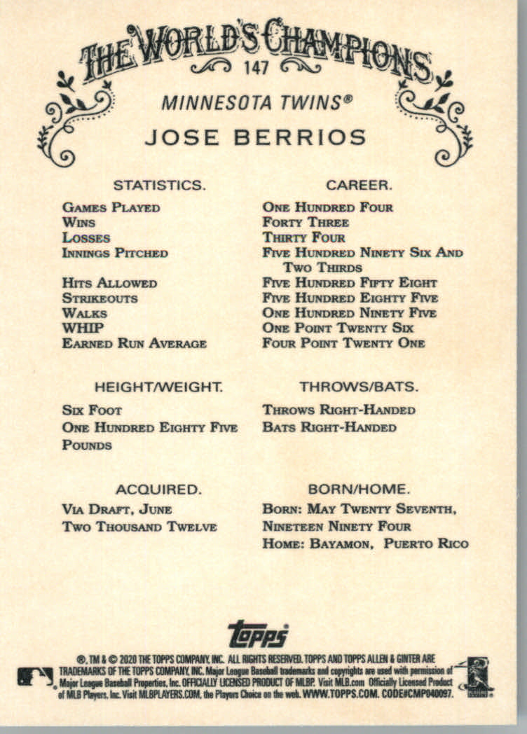 2020 Allen and Ginter (Topps) Baseball "Main Set" Base Cards #1 to #250 - Picture 263 of 467