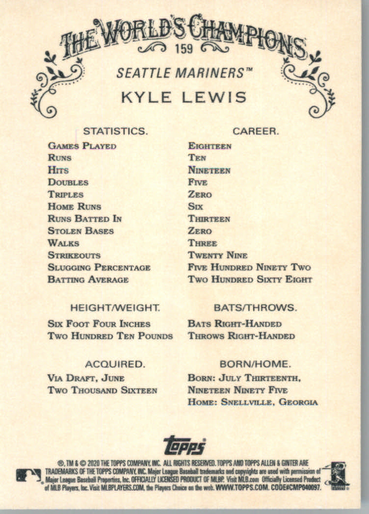 2020 Allen and Ginter (Topps) Baseball "Main Set" Base Cards #1 to #250 - Picture 287 of 467