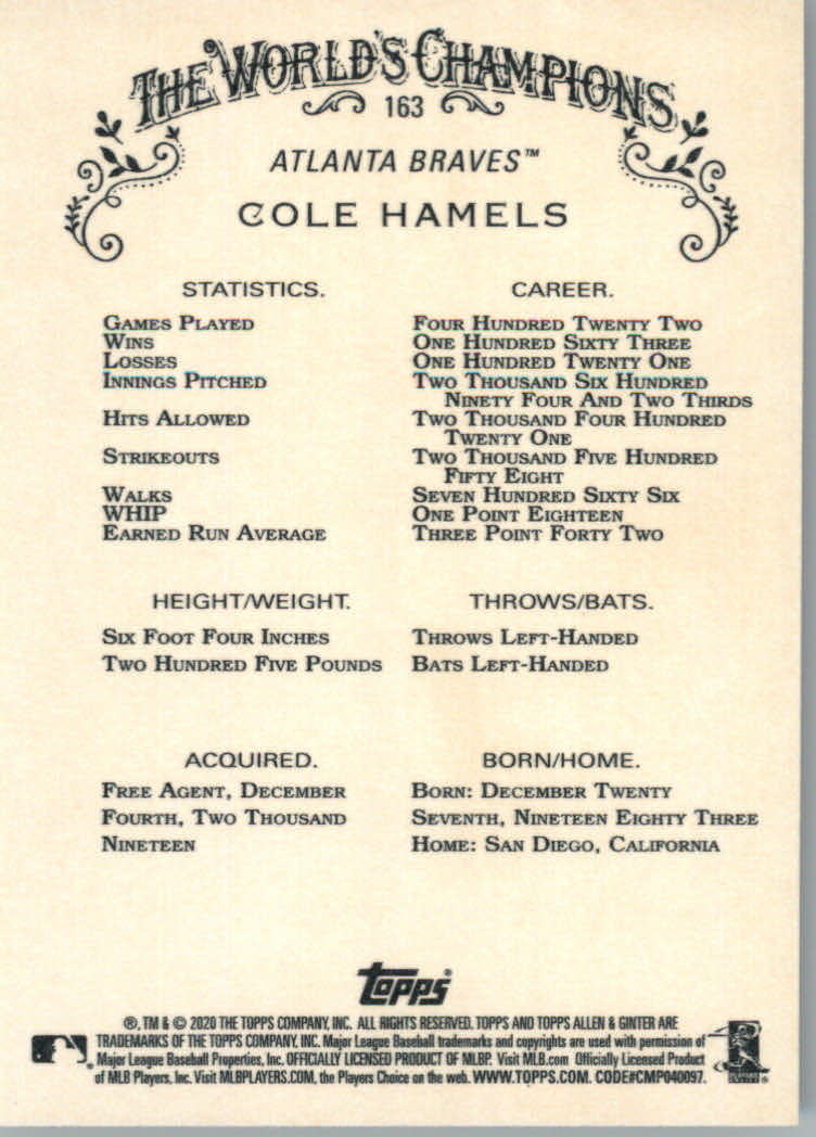 2020 Allen and Ginter (Topps) Baseball "Main Set" Base Cards #1 to #250 - Picture 295 of 467