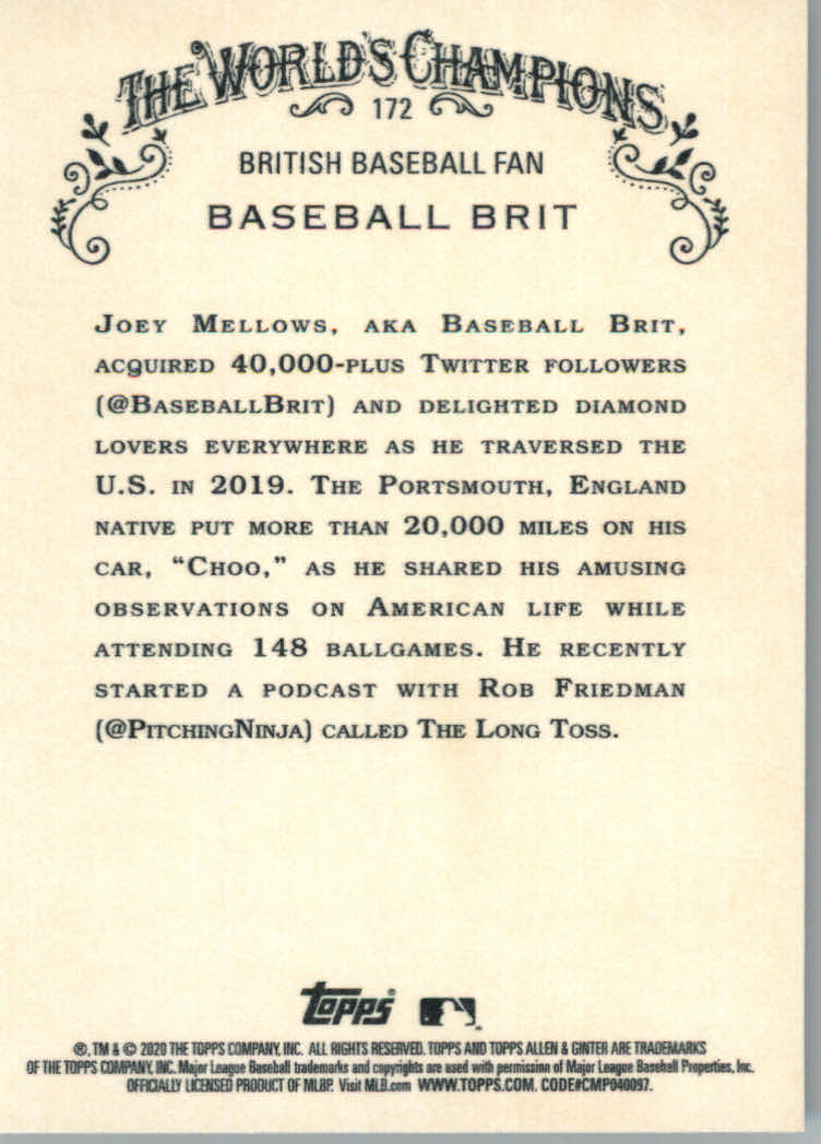 2020 Allen and Ginter (Topps) Baseball "Main Set" Base Cards #1 to #250 - Picture 311 of 467