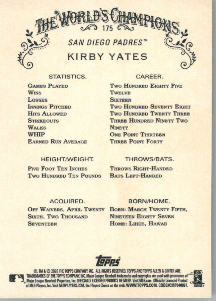 2020 Allen and Ginter (Topps) Baseball "Main Set" Base Cards #1 to #250 - Picture 317 of 467