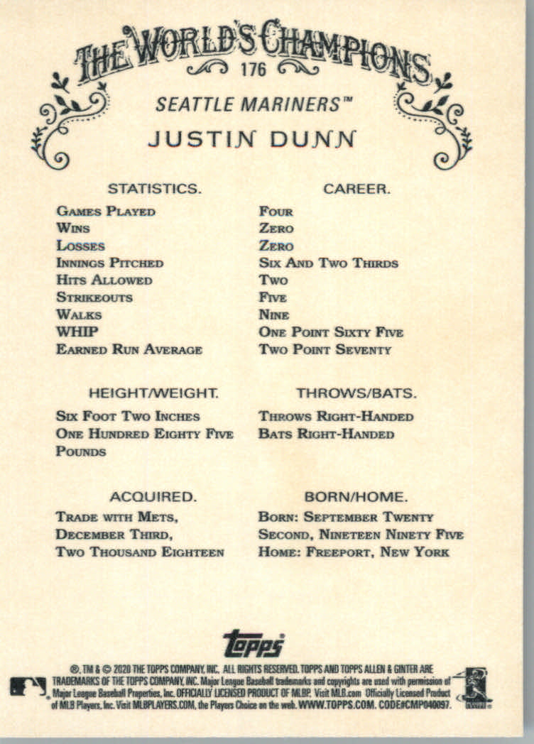 2020 Allen and Ginter (Topps) Baseball "Main Set" Base Cards #1 to #250 - Picture 319 of 467