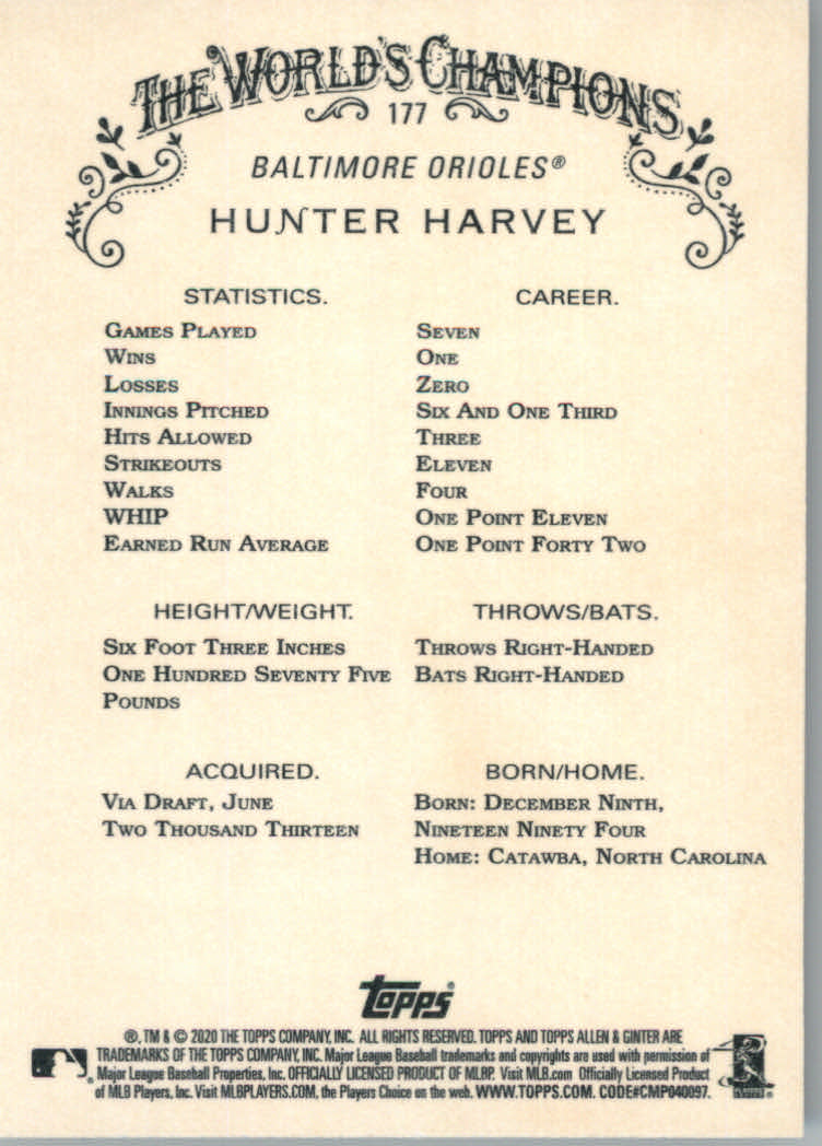 2020 Allen and Ginter (Topps) Baseball "Main Set" Base Cards #1 to #250 - Picture 321 of 467