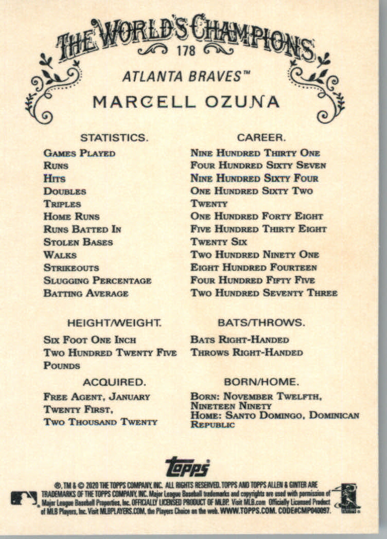 2020 Allen and Ginter (Topps) Baseball "Main Set" Base Cards #1 to #250 - Picture 323 of 467