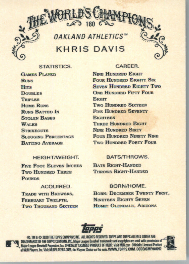 2020 Allen and Ginter (Topps) Baseball "Main Set" Base Cards #1 to #250 - Picture 327 of 467