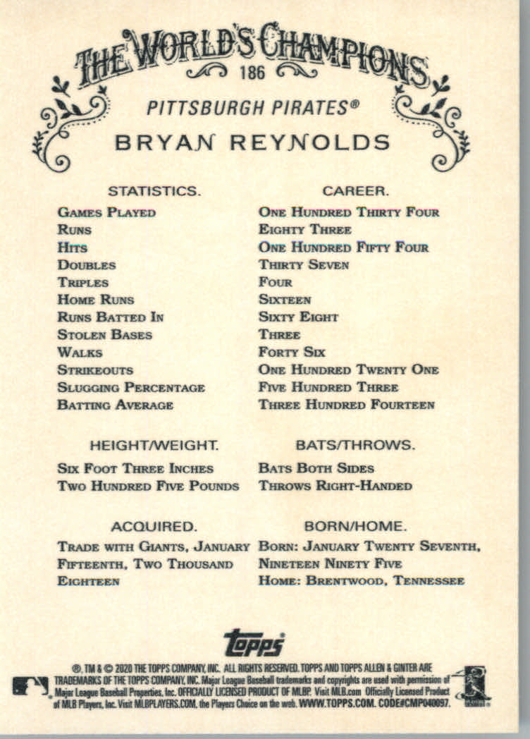 2020 Allen and Ginter (Topps) Baseball "Main Set" Base Cards #1 to #250 - Picture 339 of 467