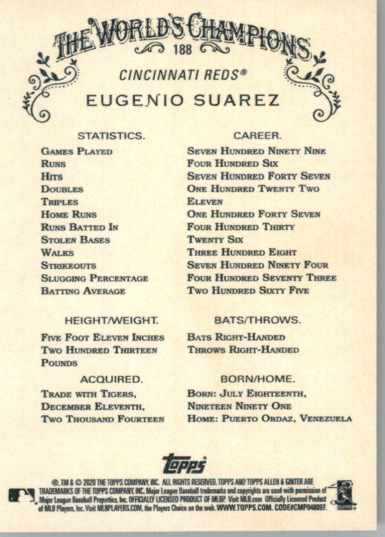 2020 Allen and Ginter (Topps) Baseball "Main Set" Base Cards #1 to #250 - Picture 343 of 467