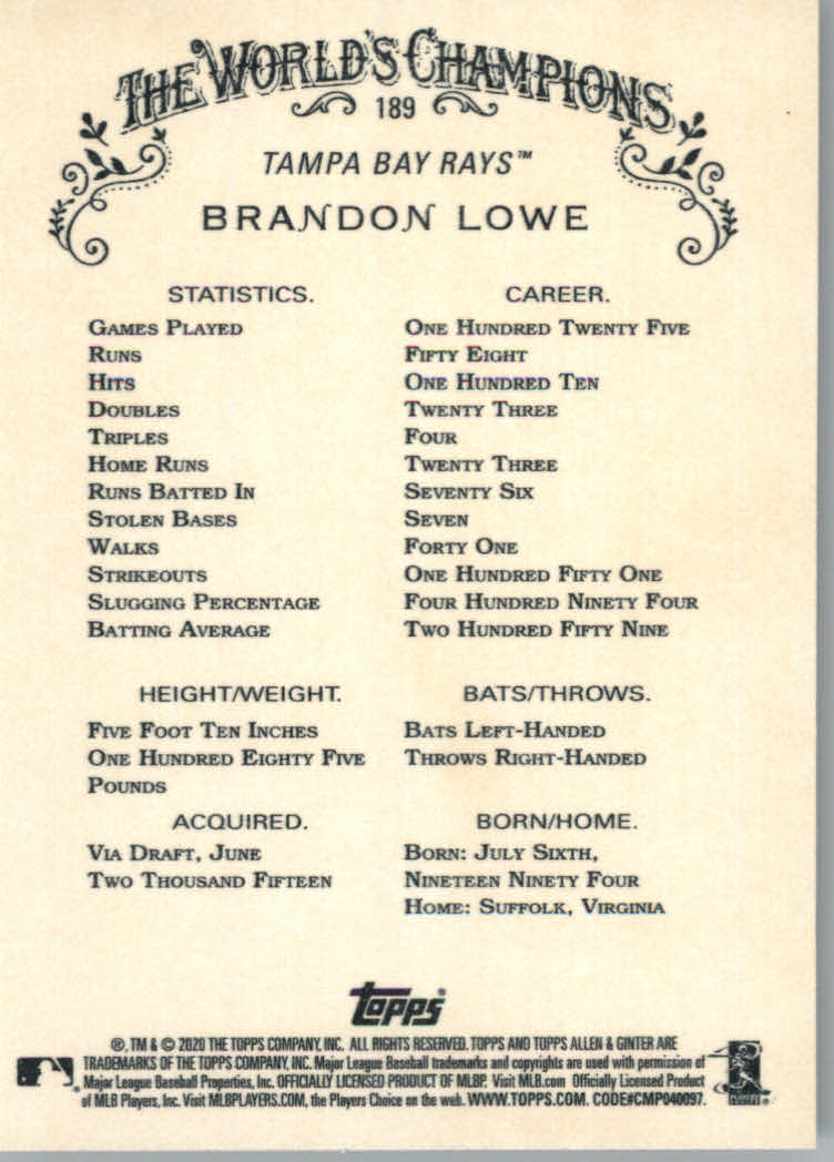 2020 Allen and Ginter (Topps) Baseball "Main Set" Base Cards #1 to #250 - Picture 345 of 467