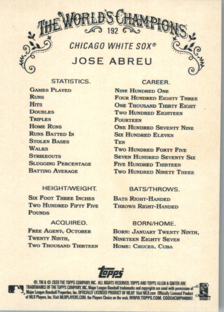 2020 Allen and Ginter (Topps) Baseball "Main Set" Base Cards #1 to #250 - Picture 351 of 467