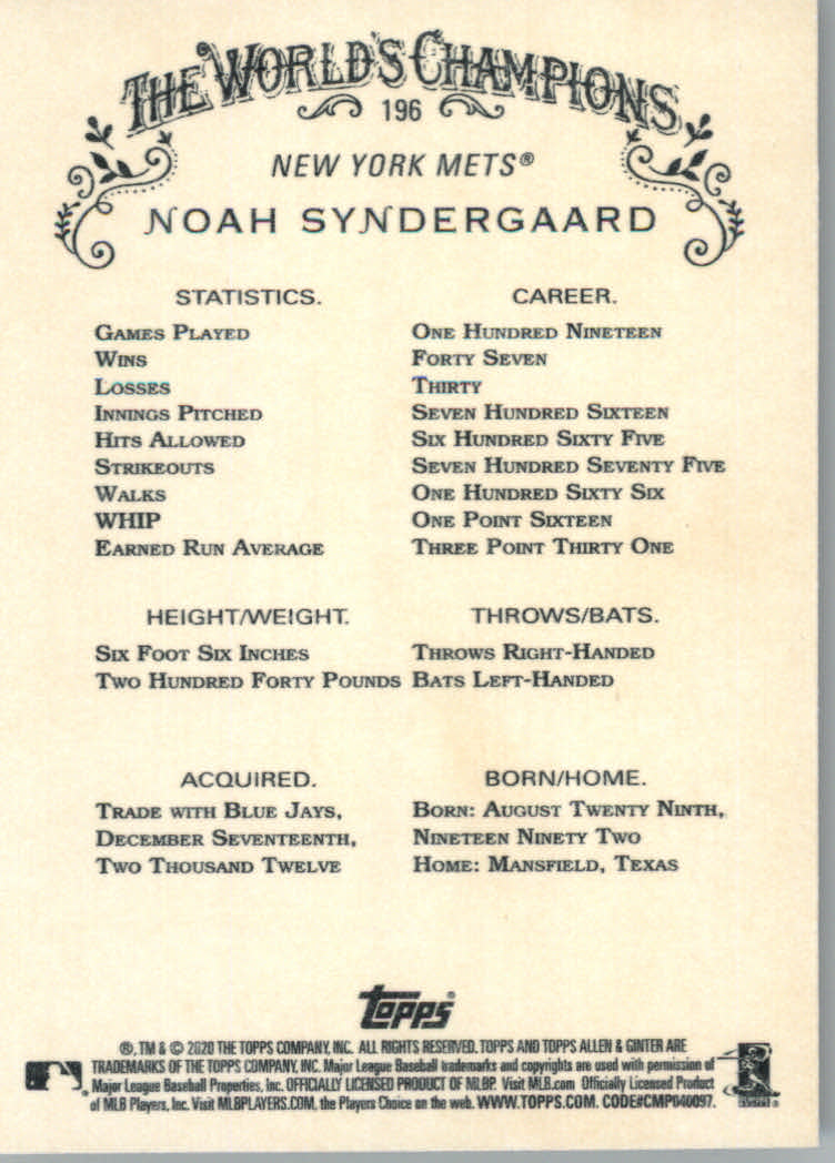 2020 Allen and Ginter (Topps) Baseball "Main Set" Base Cards #1 to #250 - Picture 359 of 467