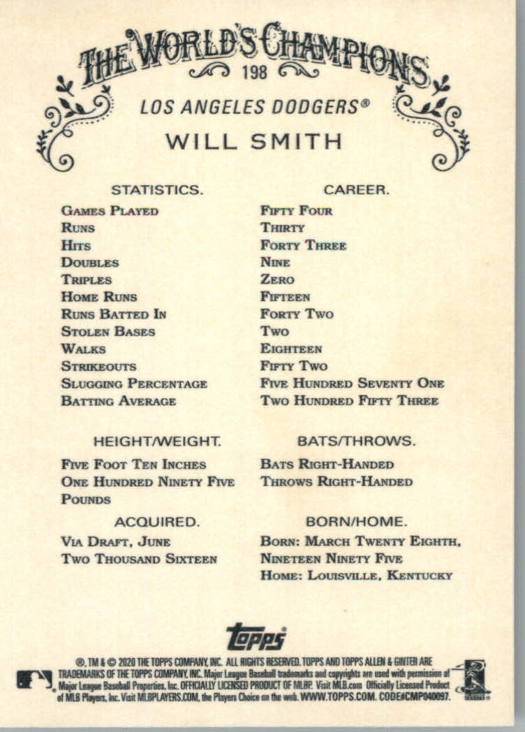 2020 Allen and Ginter (Topps) Baseball "Main Set" Base Cards #1 to #250 - Picture 363 of 467