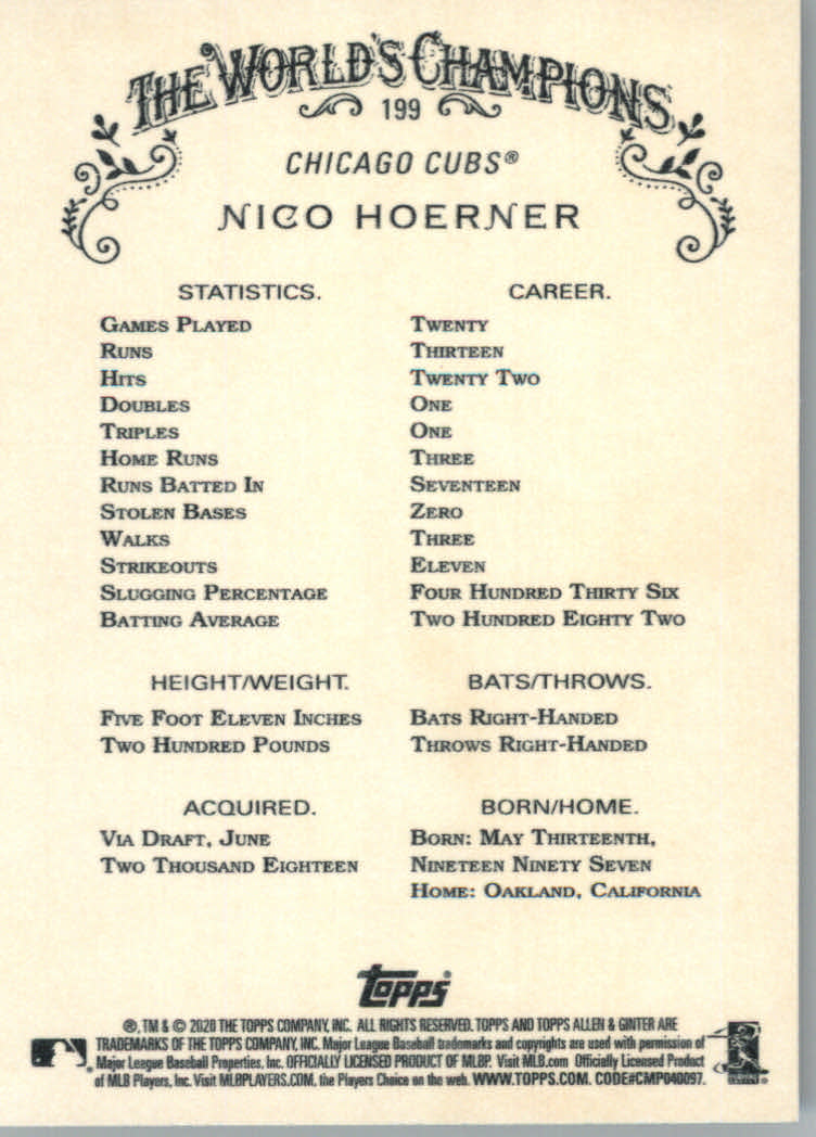 2020 Allen and Ginter (Topps) Baseball "Main Set" Base Cards #1 to #250 - Picture 365 of 467