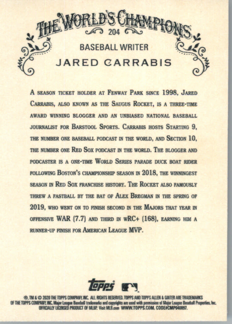 2020 Allen and Ginter (Topps) Baseball "Main Set" Base Cards #1 to #250 - Picture 375 of 467