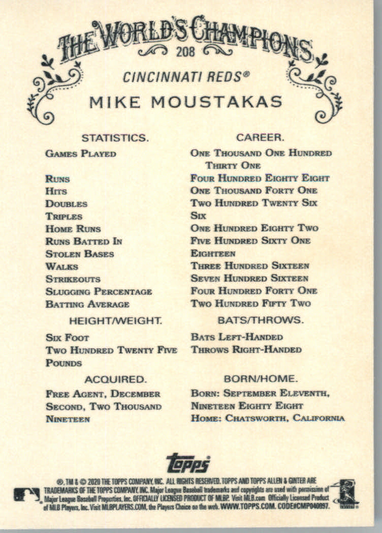 2020 Allen and Ginter (Topps) Baseball "Main Set" Base Cards #1 to #250 - Picture 383 of 467