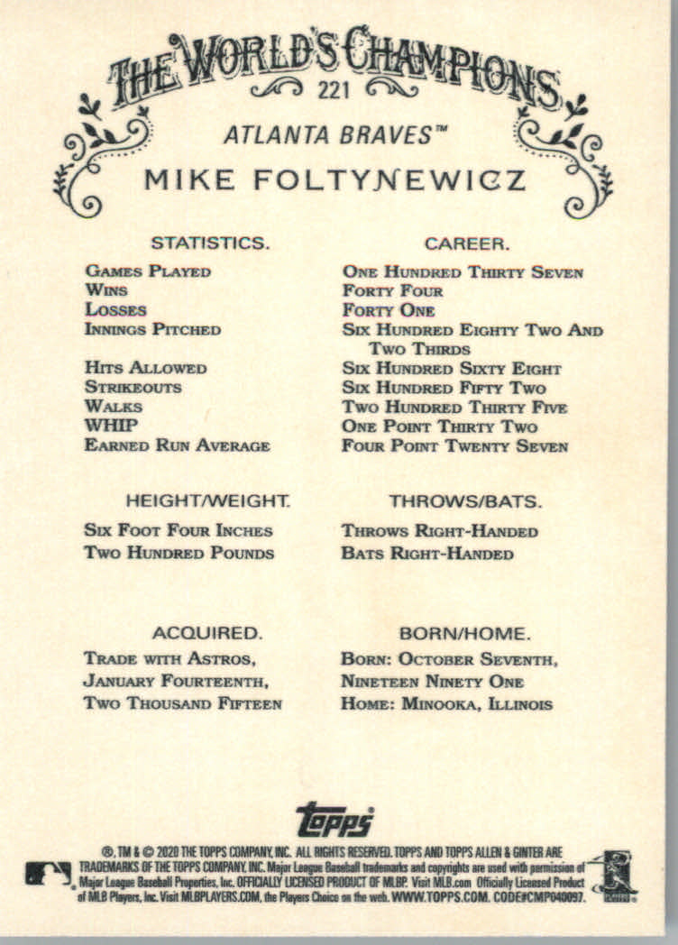 2020 Allen and Ginter (Topps) Baseball "Main Set" Base Cards #1 to #250 - Picture 409 of 467