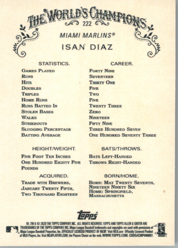 2020 Allen and Ginter (Topps) Baseball "Main Set" Base Cards #1 to #250 - Picture 411 of 467