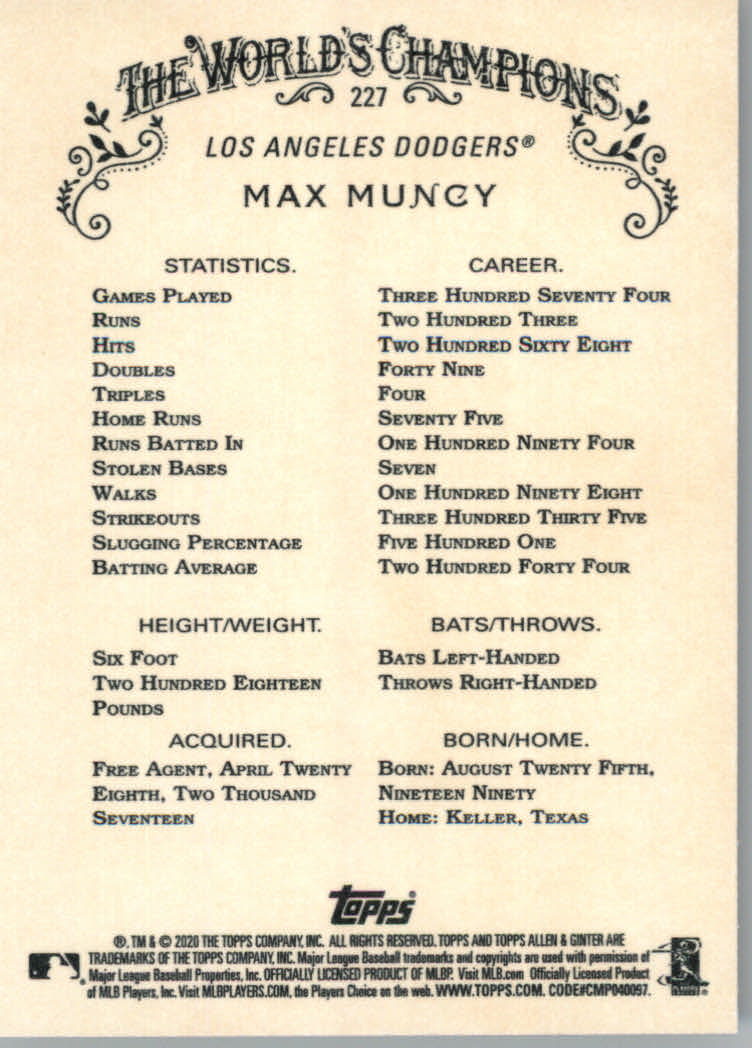 2020 Allen and Ginter (Topps) Baseball "Main Set" Base Cards #1 to #250 - Picture 421 of 467