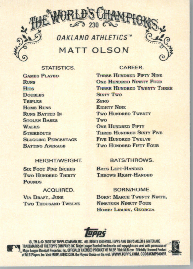 2020 Allen and Ginter (Topps) Baseball "Main Set" Base Cards #1 to #250 - Picture 427 of 467