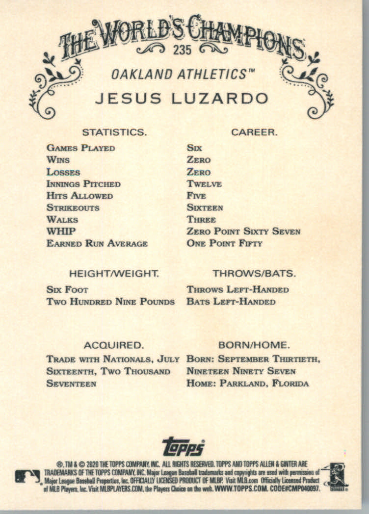 2020 Allen and Ginter (Topps) Baseball "Main Set" Base Cards #1 to #250 - Picture 437 of 467