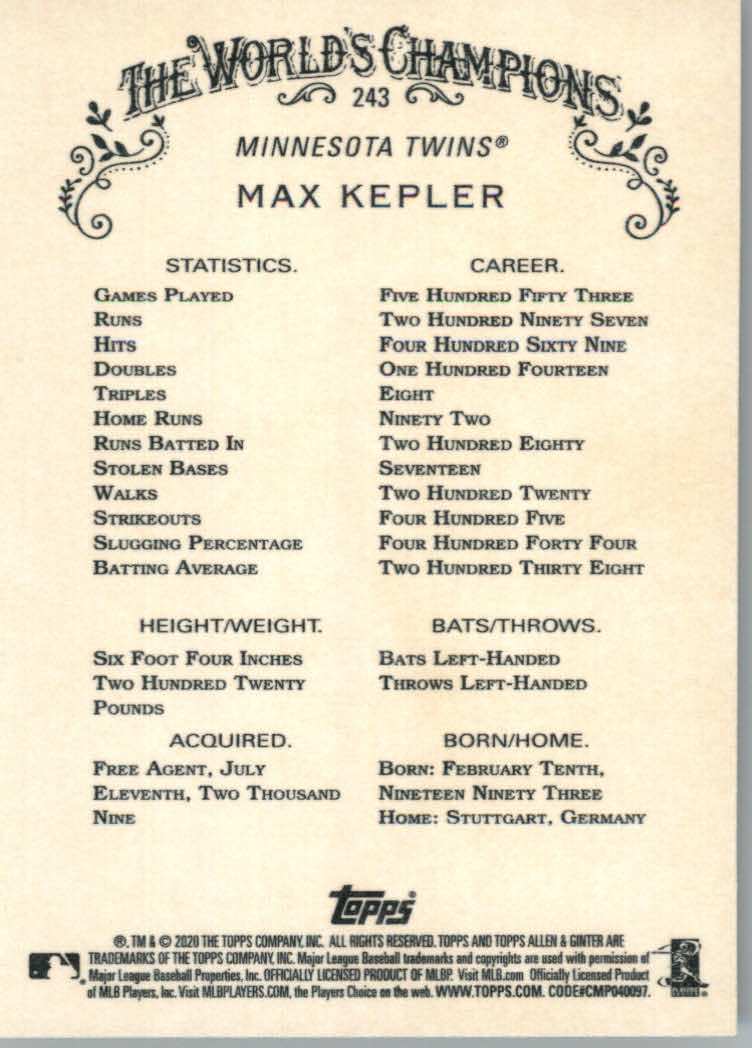 2020 Allen and Ginter (Topps) Baseball "Main Set" Base Cards #1 to #250 - Picture 453 of 467