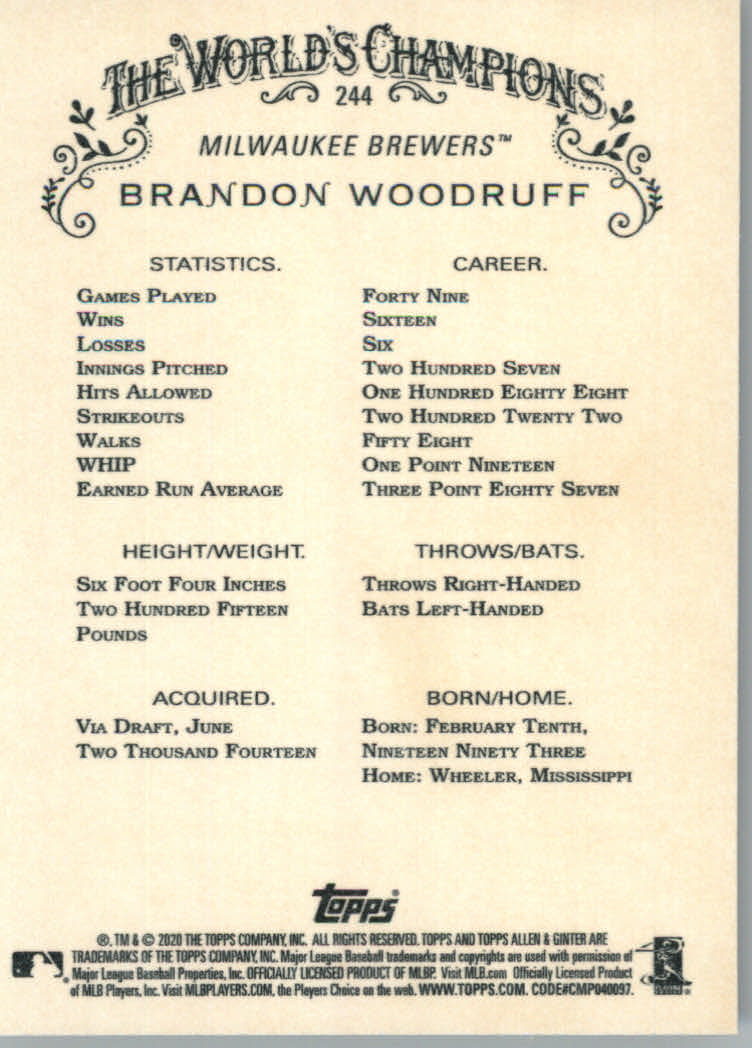 2020 Allen and Ginter (Topps) Baseball "Main Set" Base Cards #1 to #250 - Picture 455 of 467