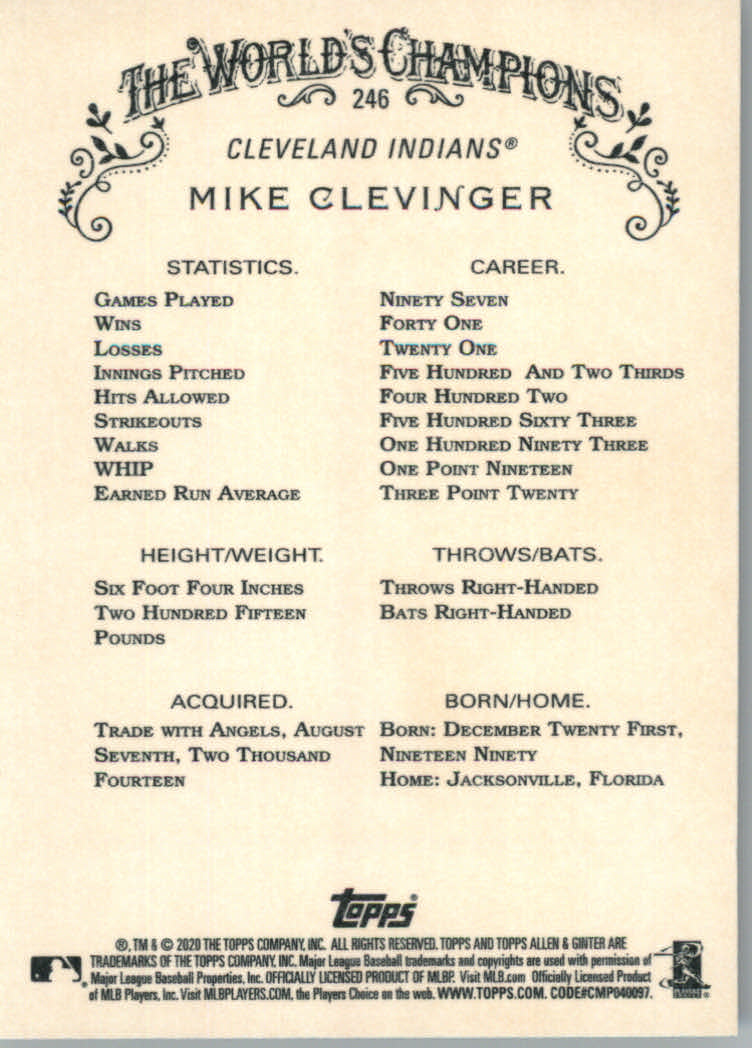 2020 Allen and Ginter (Topps) Baseball "Main Set" Base Cards #1 to #250 - Picture 459 of 467