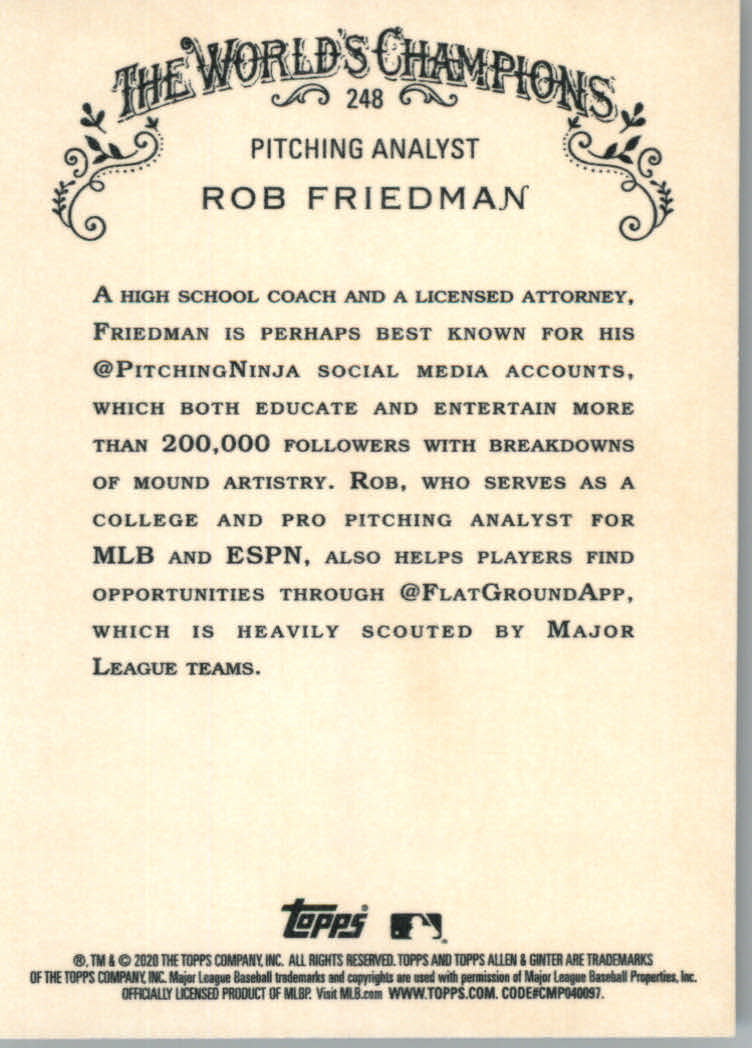 2020 Allen and Ginter (Topps) Baseball "Main Set" Base Cards #1 to #250 - Picture 463 of 467