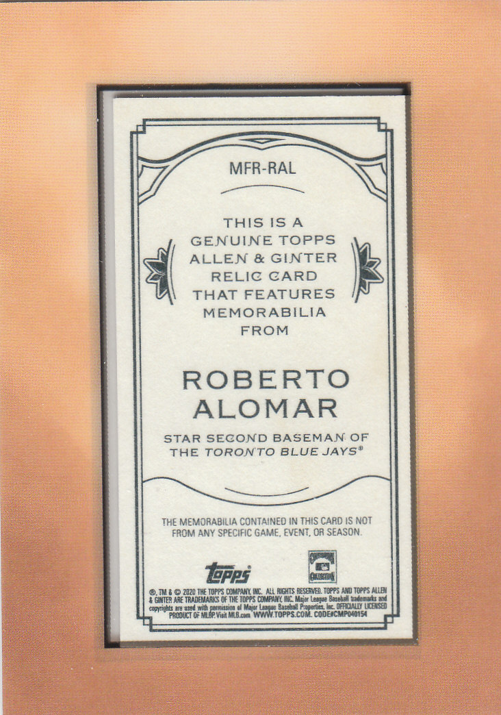 2020 Allen and Ginter (Topps) Baseball "Relics" Insert Cards - Picture 5 of 25