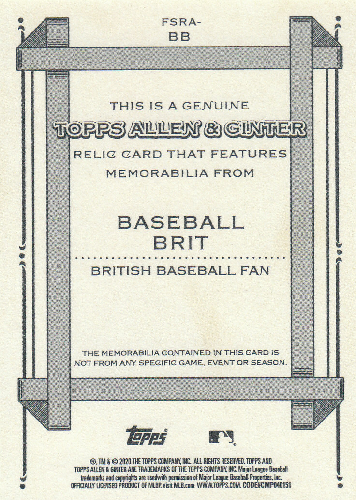 2020 Allen and Ginter (Topps) Baseball "Relics" Insert Cards - Picture 11 of 25