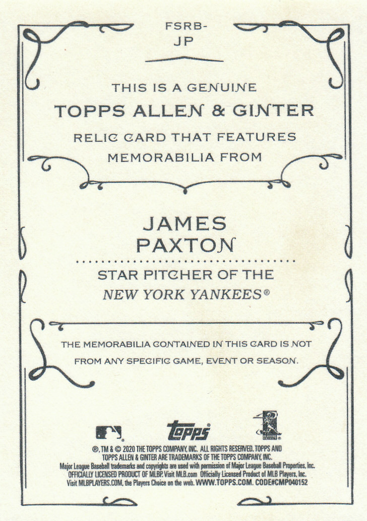 2020 Allen and Ginter (Topps) Baseball "Relics" Insert Cards - Picture 25 of 25