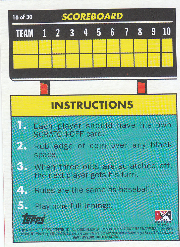 2020 Topps Heritage Minors Baseball "'71 Scratch Off" Insert Cards - Picture 9 of 15