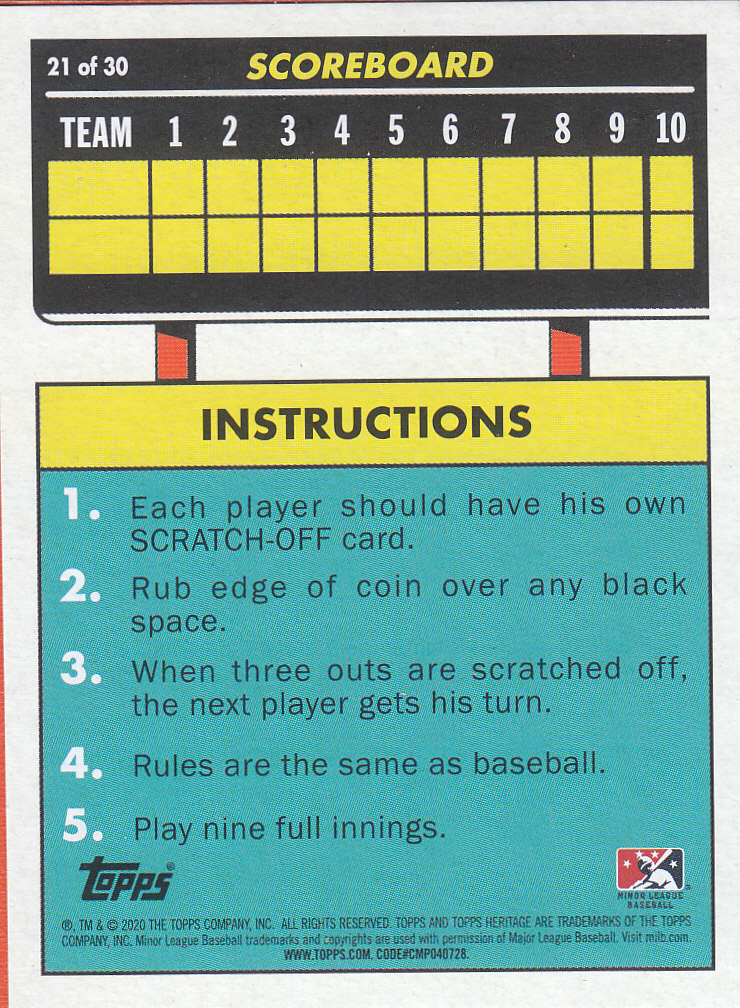 2020 Topps Heritage Minors Baseball "'71 Scratch Off" Insert Cards - Picture 11 of 15