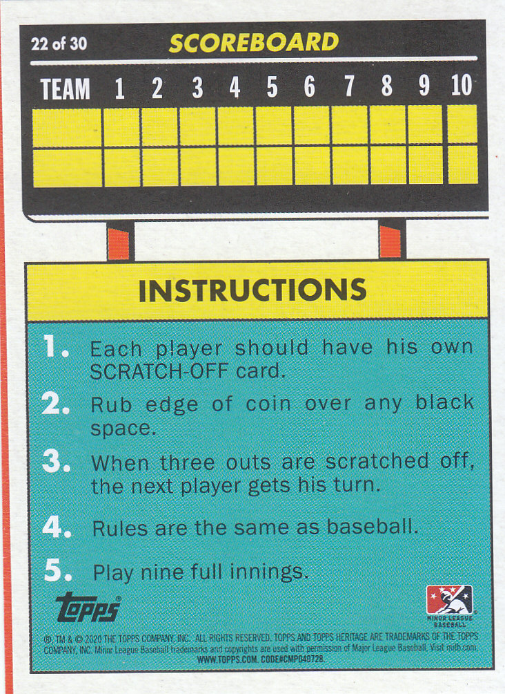 2020 Topps Heritage Minors Baseball "'71 Scratch Off" Insert Cards - Picture 13 of 15