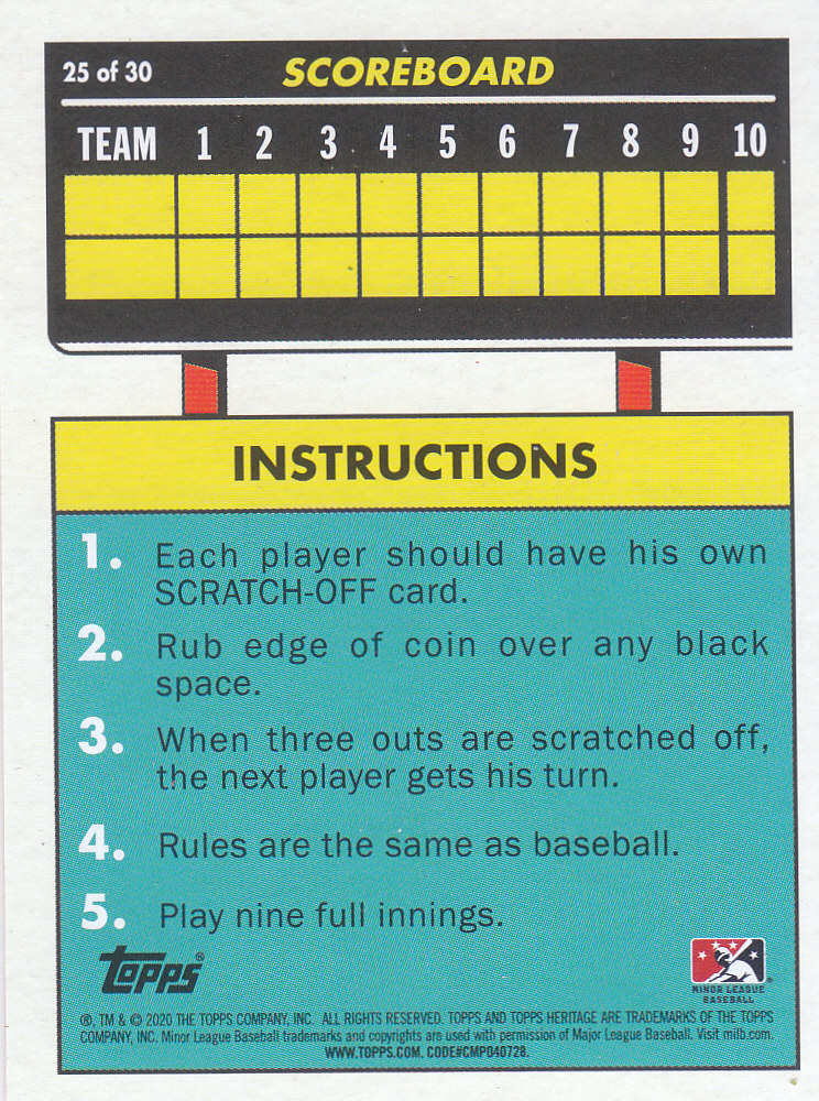 2020 Topps Heritage Minors Baseball "'71 Scratch Off" Insert Cards - Picture 15 of 15
