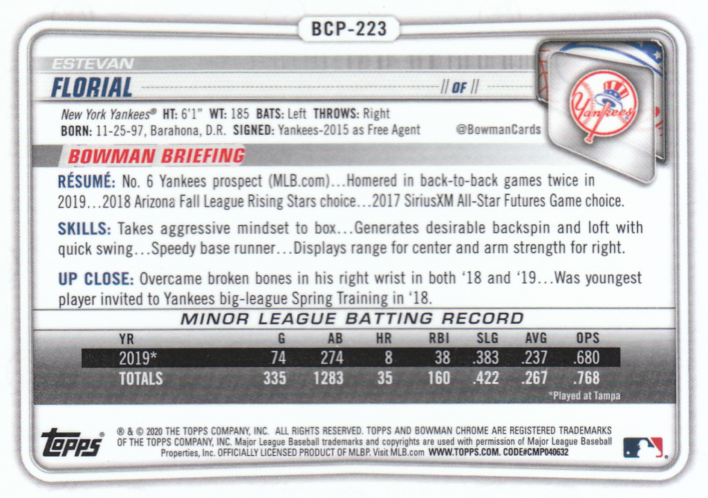 2020 Bowman Chrome Baseball "Refractors" Prospects Parallel Cards - Picture 45 of 73