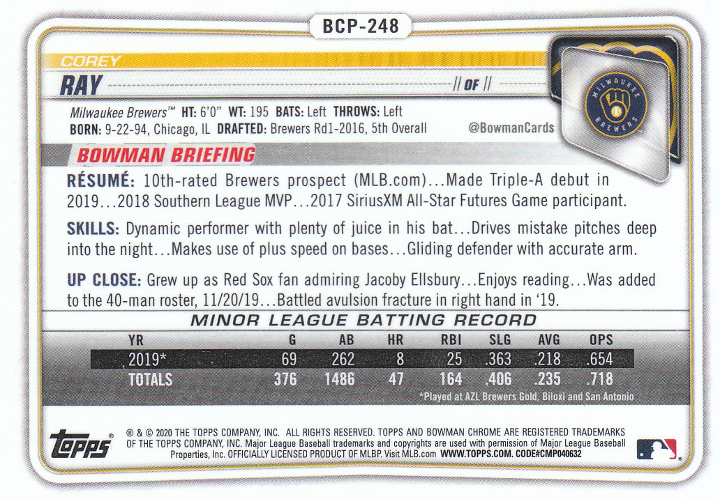 2020 Bowman Chrome Baseball "Refractors" Prospects Parallel Cards - Picture 47 of 73