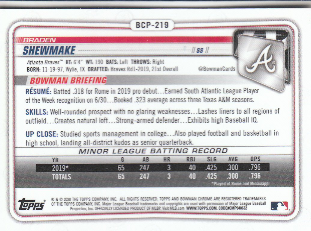 2020 Bowman Chrome Baseball "Refractors" Prospects Parallel Cards - Picture 53 of 73