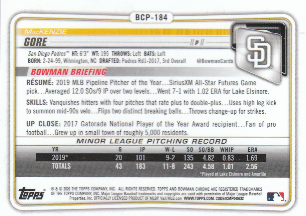 2020 Bowman Chrome Baseball "Refractors" Prospects Parallel Cards - Picture 27 of 73