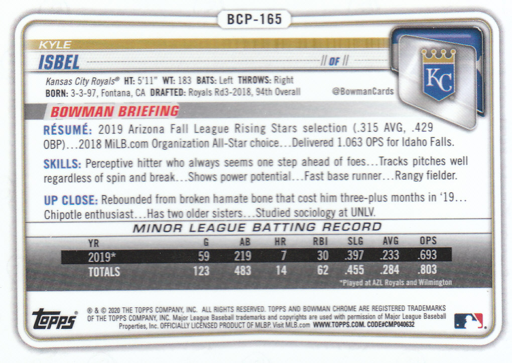 2020 Bowman Chrome Baseball "Refractors" Prospects Parallel Cards - Picture 37 of 73