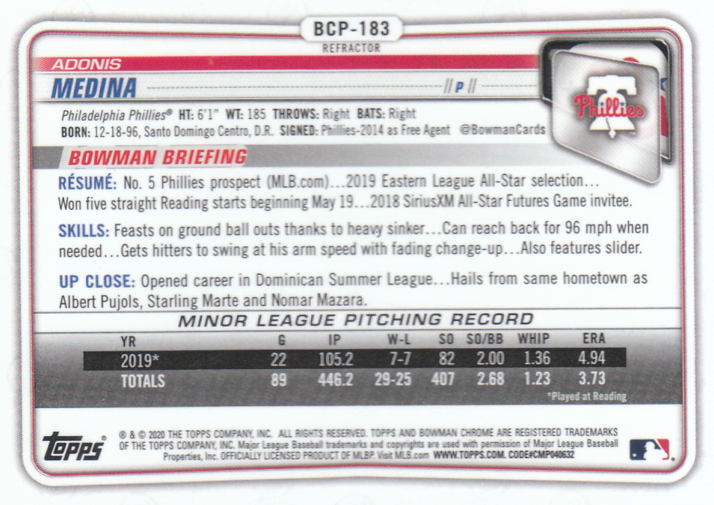 2020 Bowman Chrome Baseball "Refractors" Prospects Parallel Cards - Picture 65 of 73