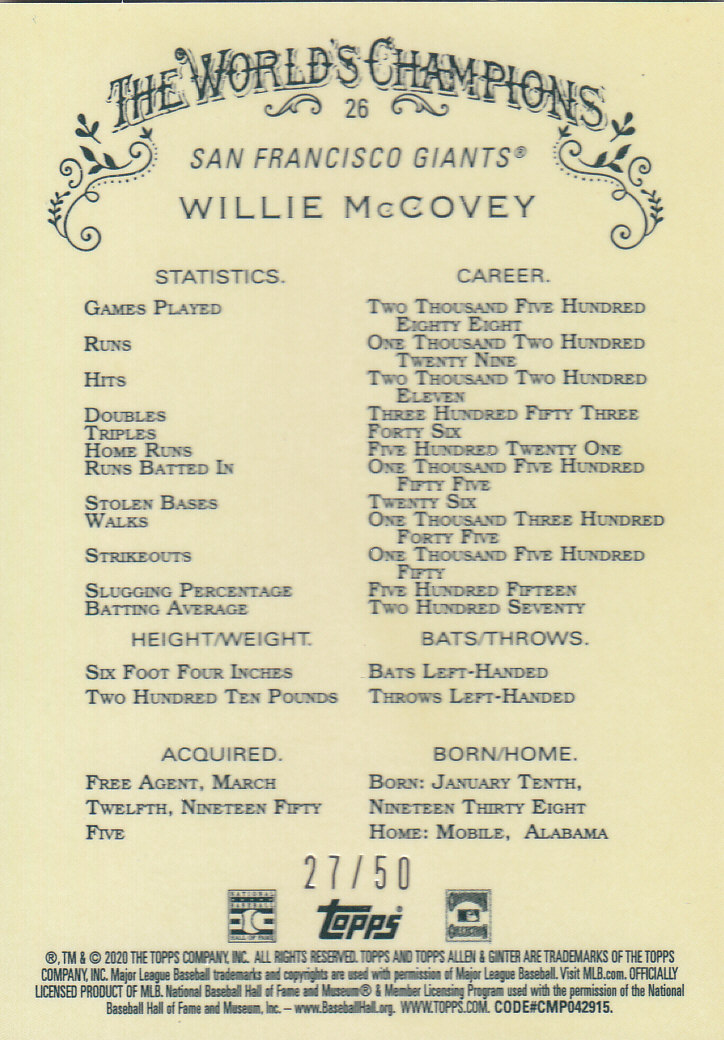 2020 Allen and Ginter Chrome (Topps) Baseball "Refractors" Parallel Cards - Bild 107 von 109